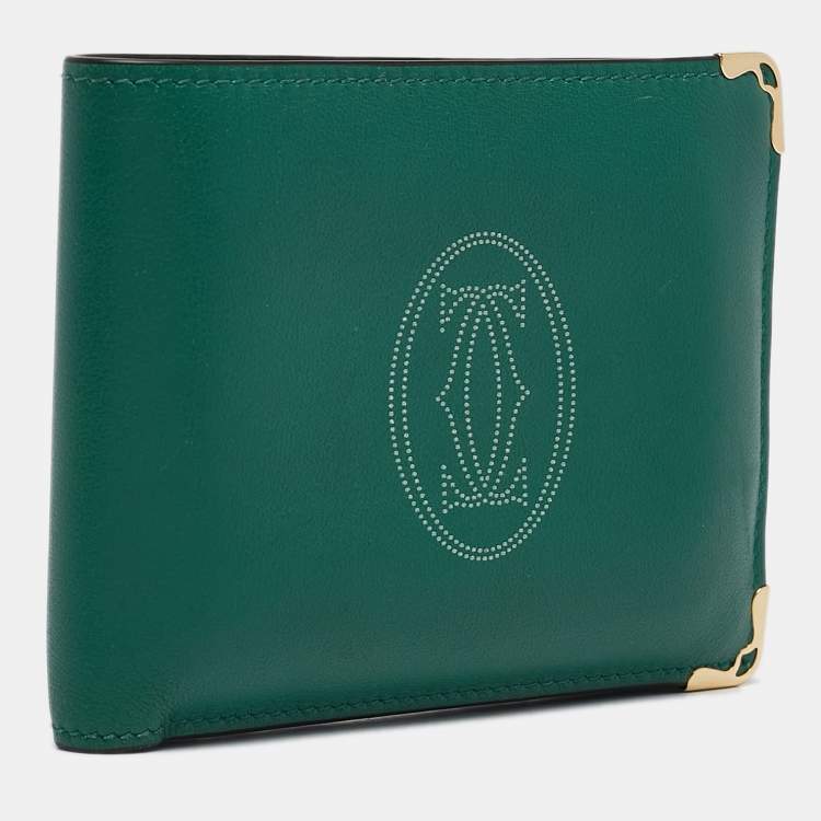 Pre Owned Cartier Green Leather Must De Cartier 6CC Bifold Wallet