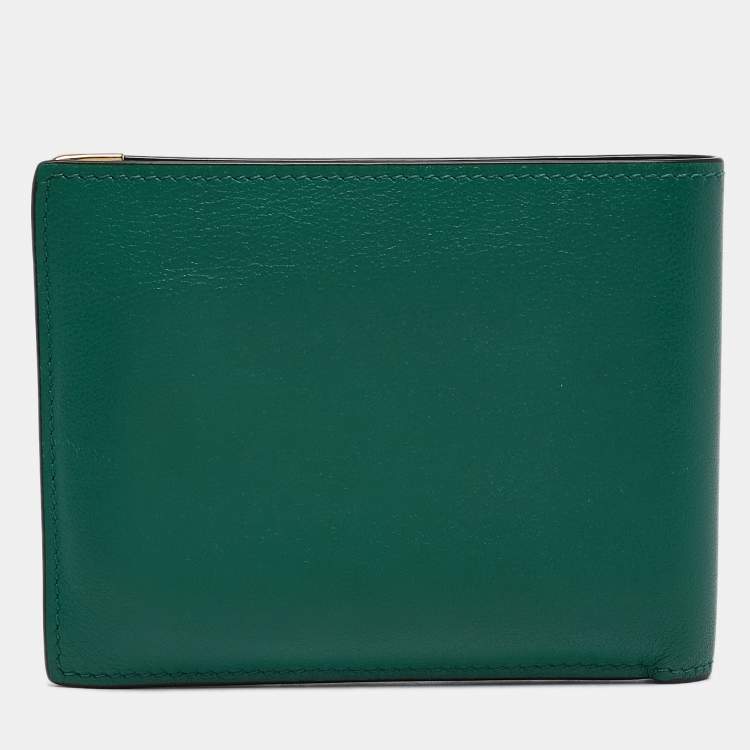 Pre Owned Cartier Green Leather Must De Cartier 6CC Bifold Wallet