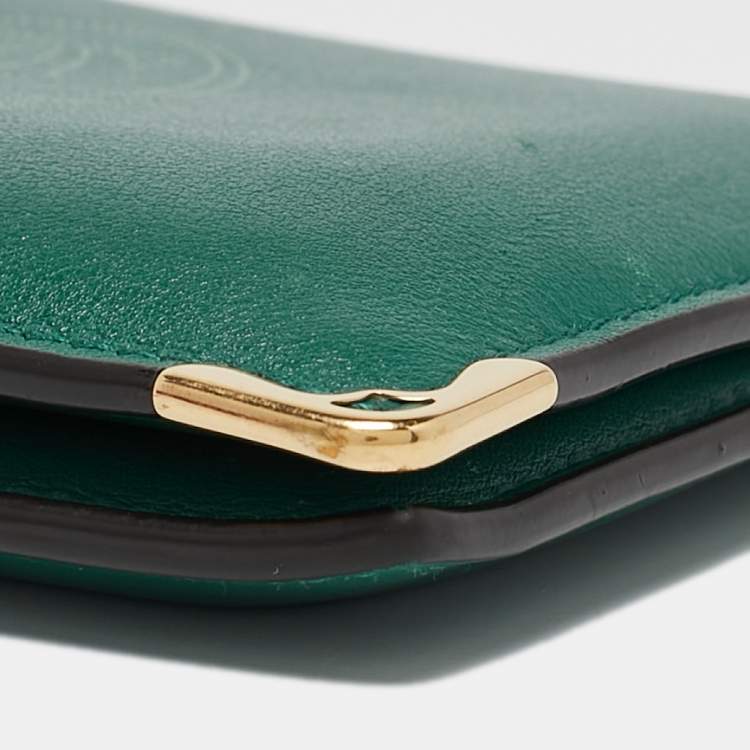 Pre Owned Cartier Green Leather Must De Cartier 6CC Bifold Wallet