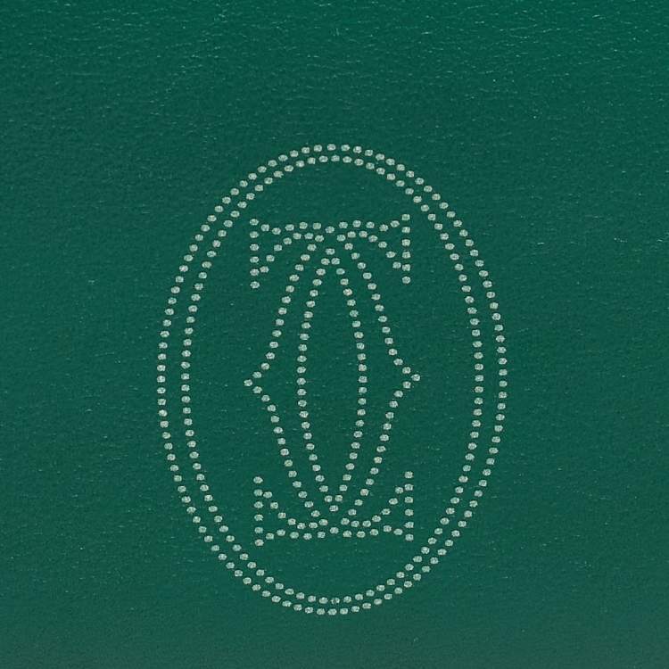 Pre Owned Cartier Green Leather Must De Cartier 6CC Bifold Wallet
