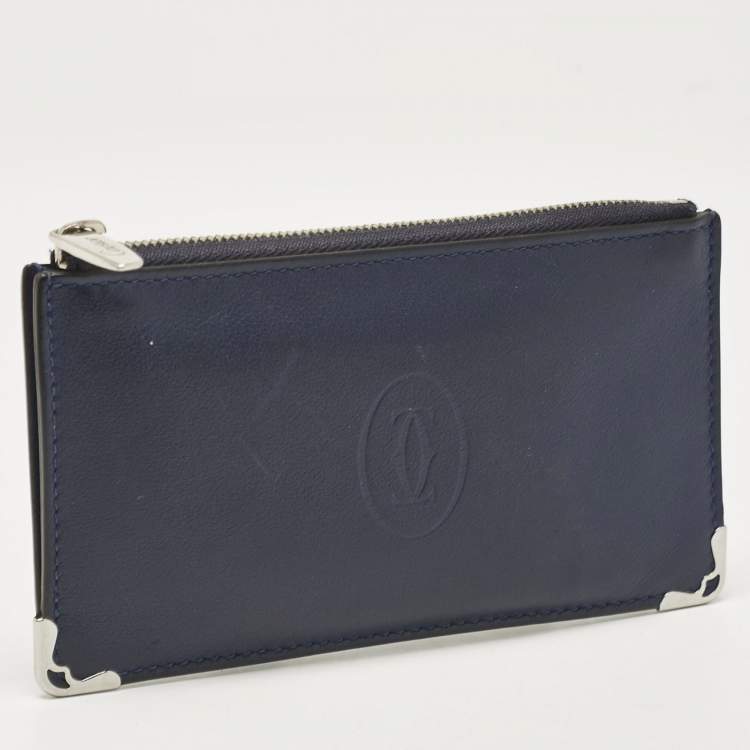مملوكة مسبقًا Cartier Navy Blue Leather Must de Cartier Zip Card Holder