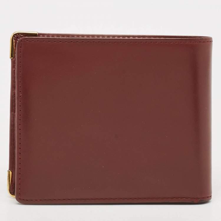 Pre Owned Cartier Brown Leather Must De Cartier 6CC Bifold Wallet