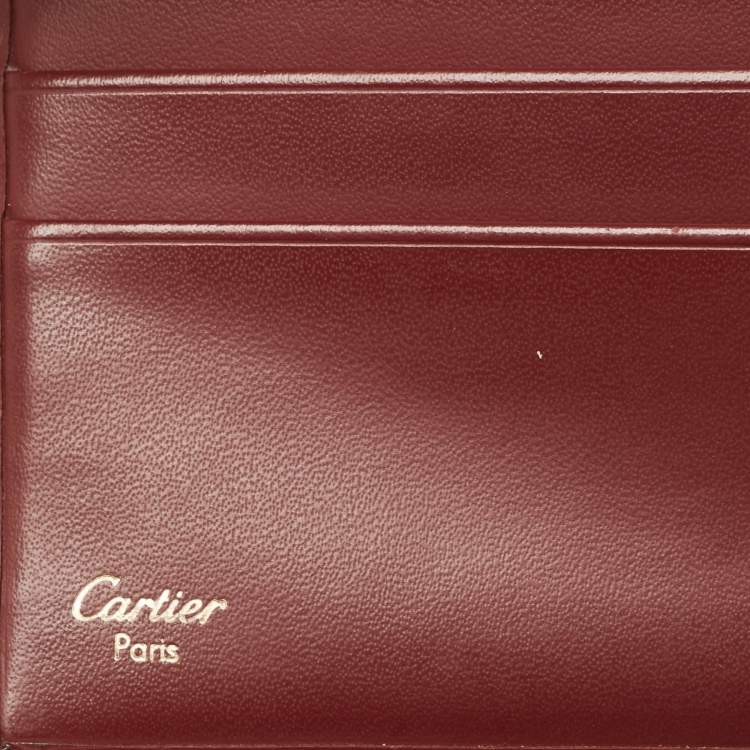 Pre Owned Cartier Brown Leather Must De Cartier 6CC Bifold Wallet