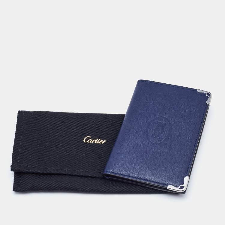 Pre Owned Cartier Blue Leather Must de Cartier Bifold Card Case