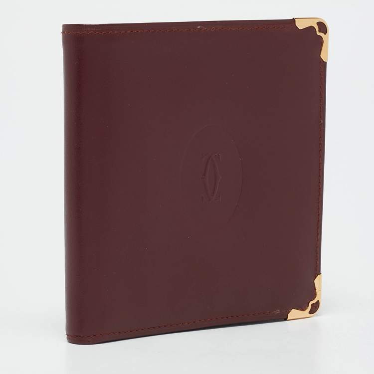 Pre Owned Cartier Dark Red Leather Must de Cartier Bifold Compact Wallet