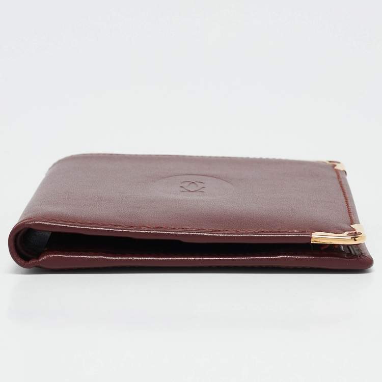 Pre Owned Cartier Dark Red Leather Must de Cartier Bifold Compact Wallet