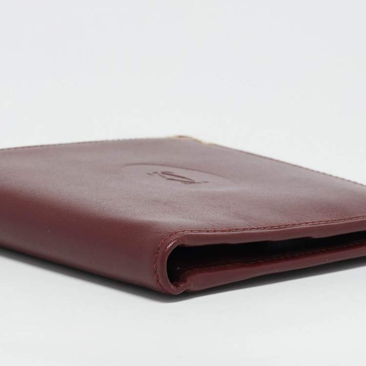 Pre Owned Cartier Dark Red Leather Must de Cartier Bifold Compact Wallet