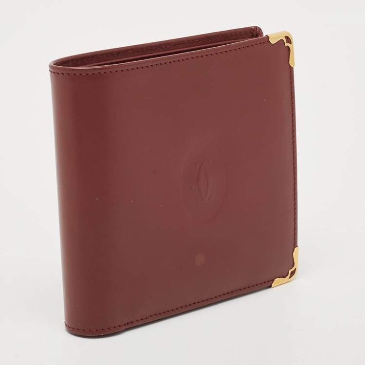 Pre Owned Cartier Burgundy Leather Must de Cartier Bifold Wallet