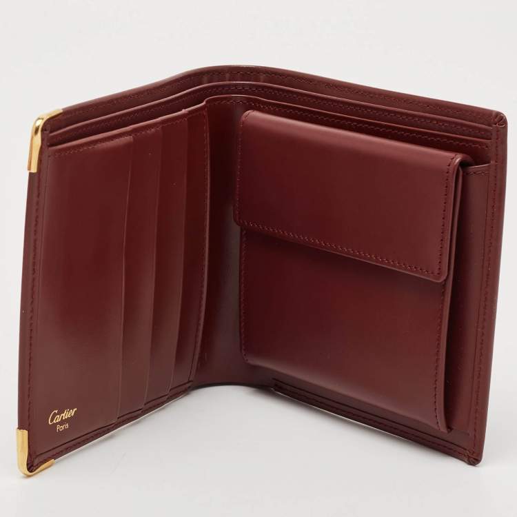 Pre Owned Cartier Burgundy Leather Must de Cartier Bifold Wallet