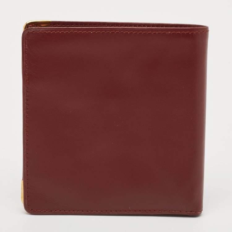 Pre Owned Cartier Burgundy Leather Must de Cartier Bifold Wallet 
