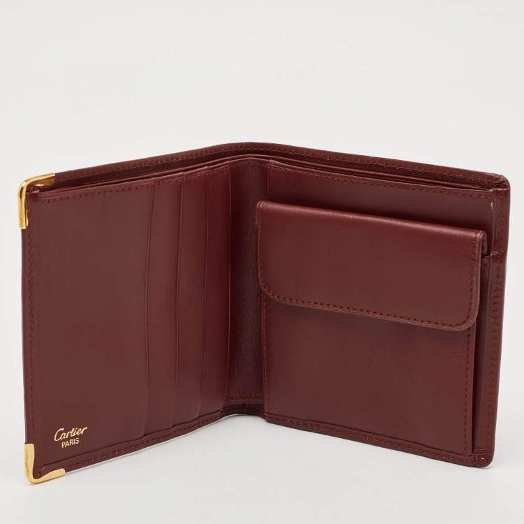 Pre Owned Cartier Burgundy Leather Must de Cartier Bifold Wallet 