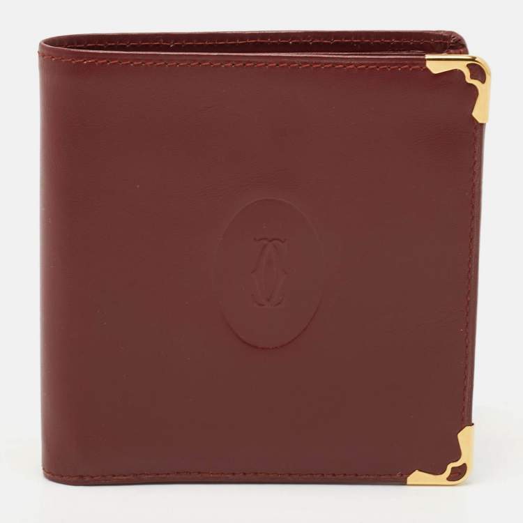 Pre Owned Cartier Burgundy Leather Must de Cartier Bifold Wallet 
