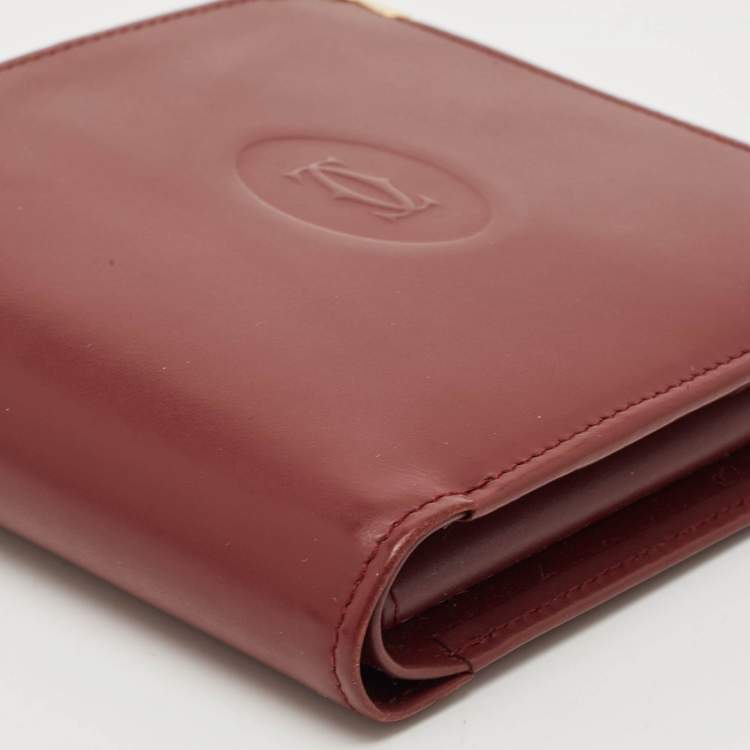 Pre Owned Cartier Burgundy Leather Must de Cartier Bifold Wallet 