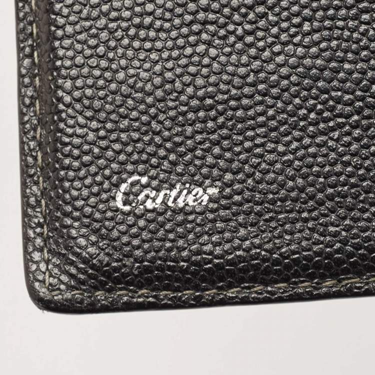Pre Owned Cartier Black Leather Santos De Cartier Bifold Wallet