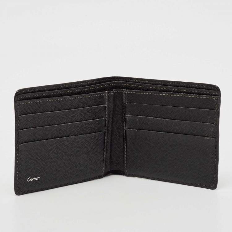 Pre Owned Cartier Black Leather Santos De Cartier Bifold Wallet