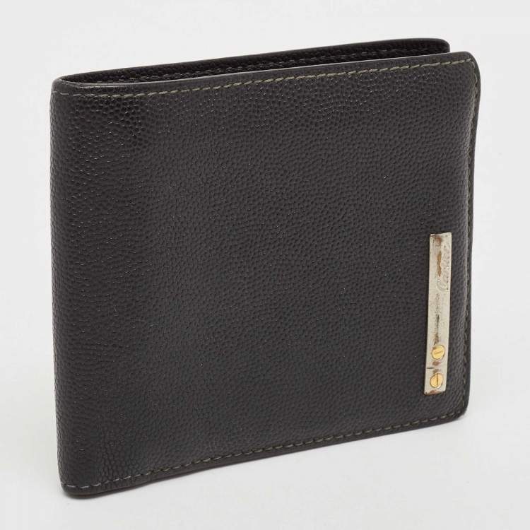 Pre Owned Cartier Black Leather Santos De Cartier Bifold Wallet