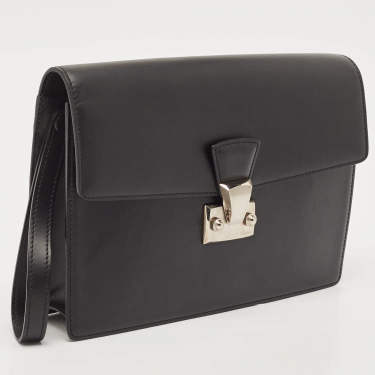 Pre Owned Cartier Black Leather Pasha Wristlet Clutch