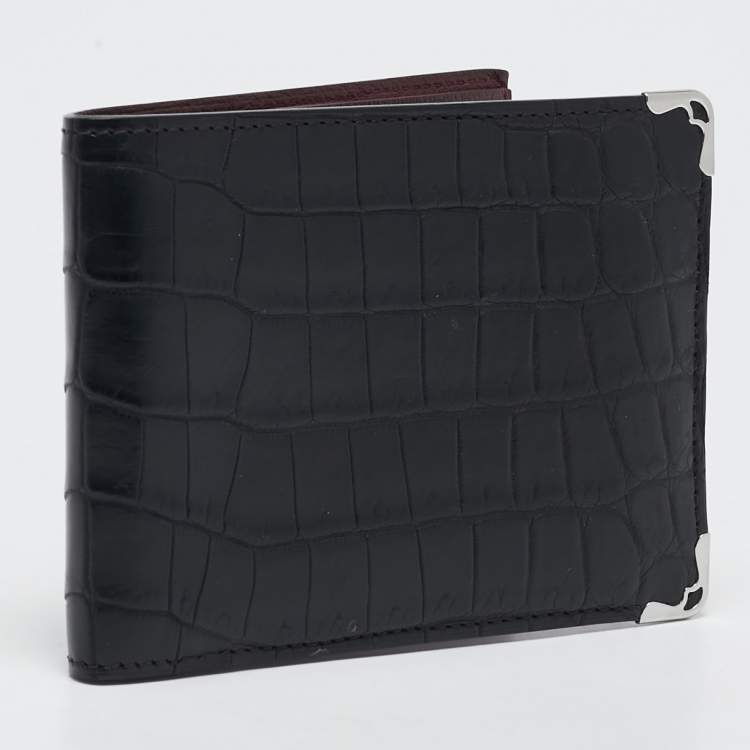 Pre Owned Cartier Black Alligator Leather Must de Cartier Bifold Wallet