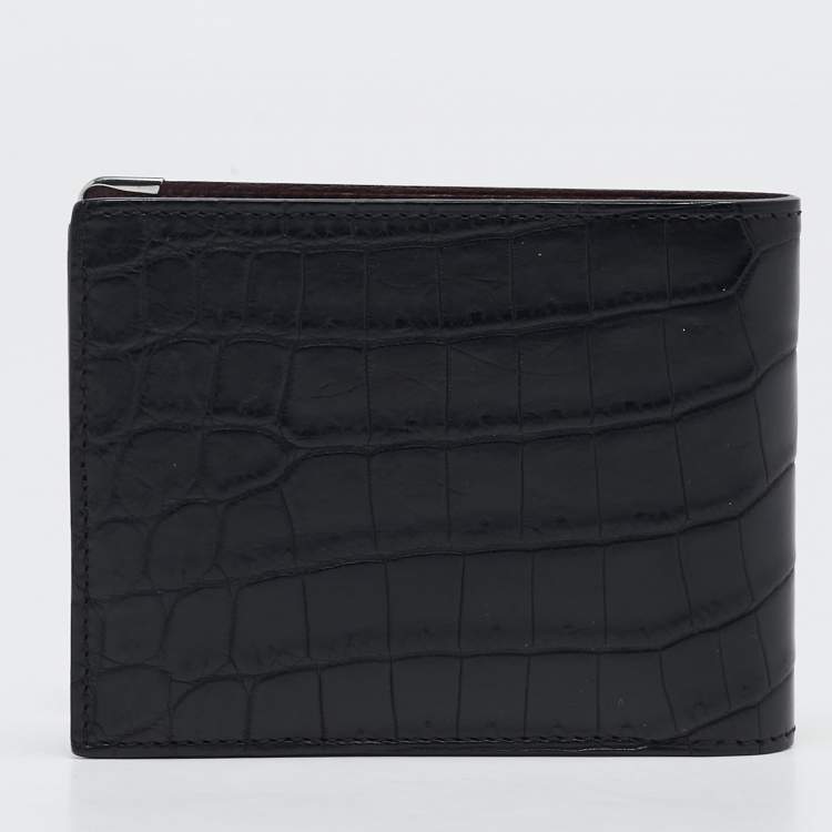 Pre Owned Cartier Black Alligator Leather Must de Cartier Bifold Wallet