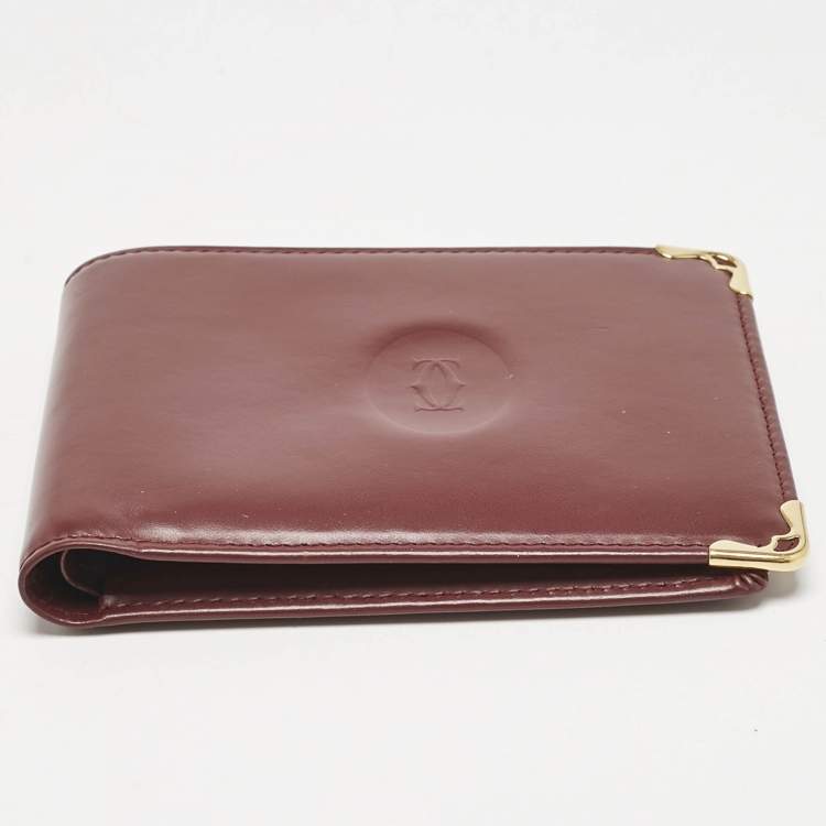 Pre Owned Cartier Burgundy Leather Must de Cartier 6CC Bifold Wallet