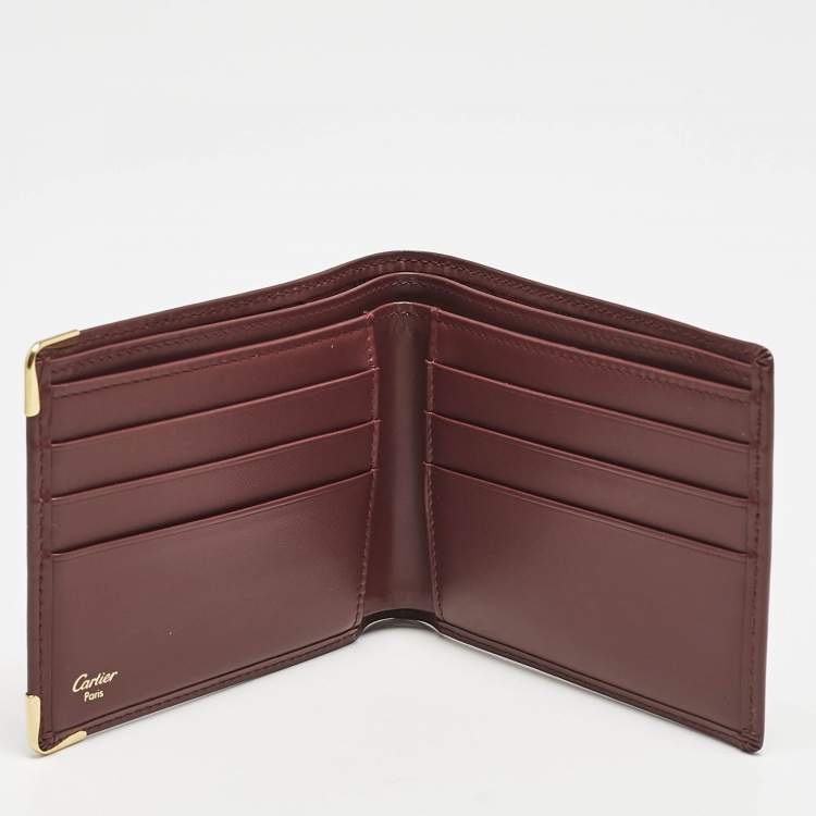 Pre Owned Cartier Burgundy Leather Must de Cartier 6CC Bifold Wallet