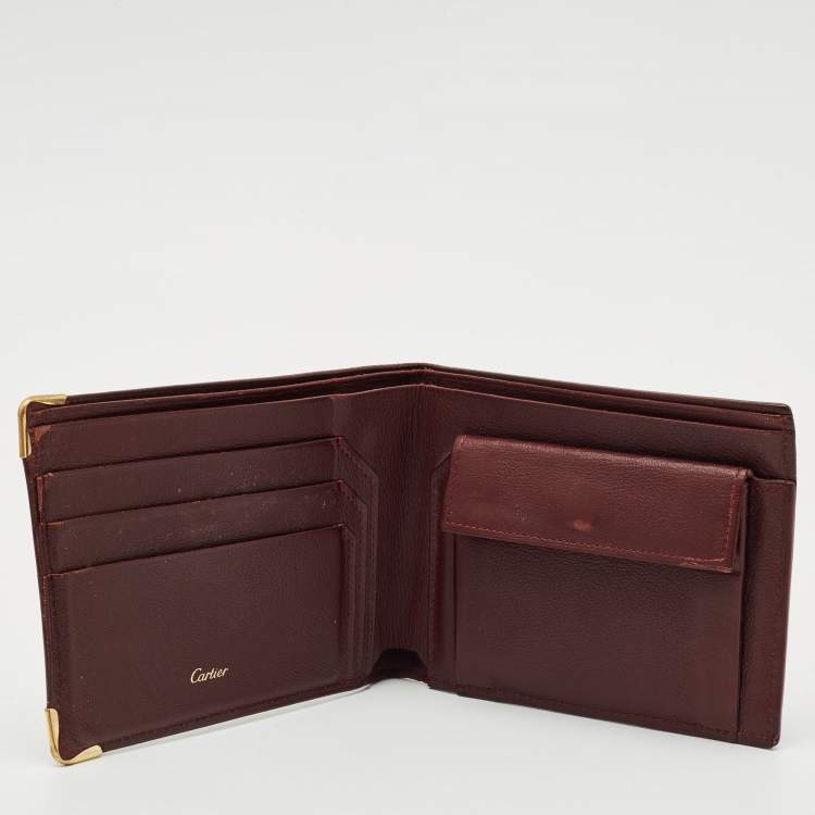Pre Owned Cartier Burgundy Leather Le Must De Cartier Bifold Wallet