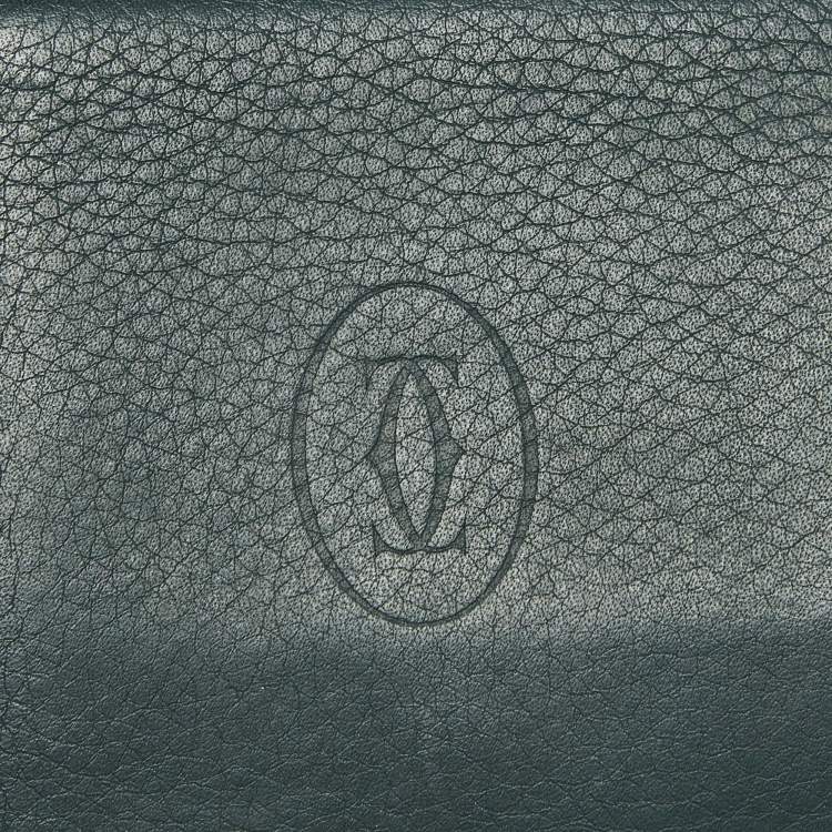 Pre Owned Cartier Dark Green Leather Must de Cartier 6CC Bifold Wallet