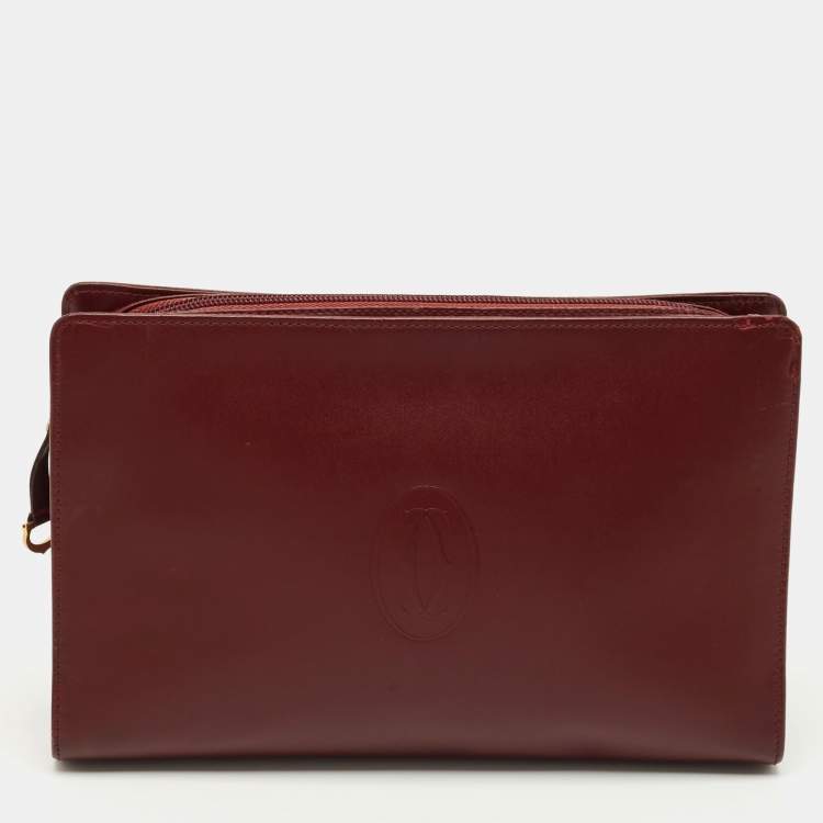 Pre Owned Cartier Burgundy Leather Must de Cartier Pouch