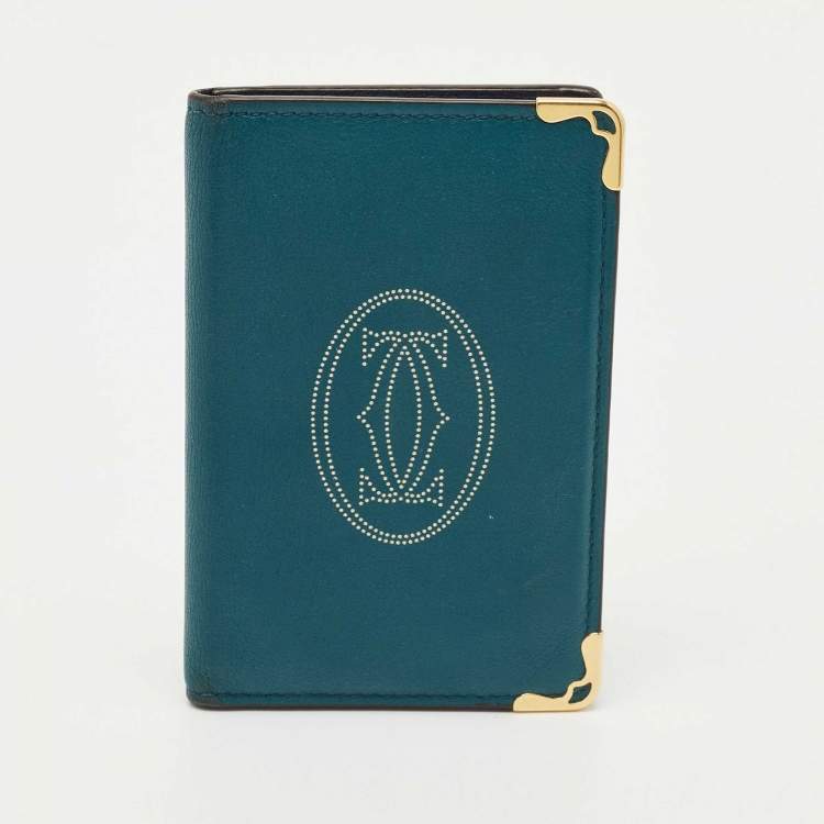 Pre Owned Cartier Green Leather Must de Cartier Business Card Holder