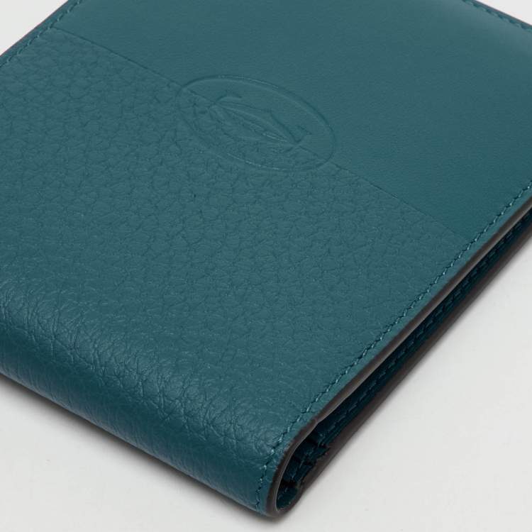 Pre Owned Cartier Turquoise Blue Leather Must De Cartier Marquetery Bifold Wallet