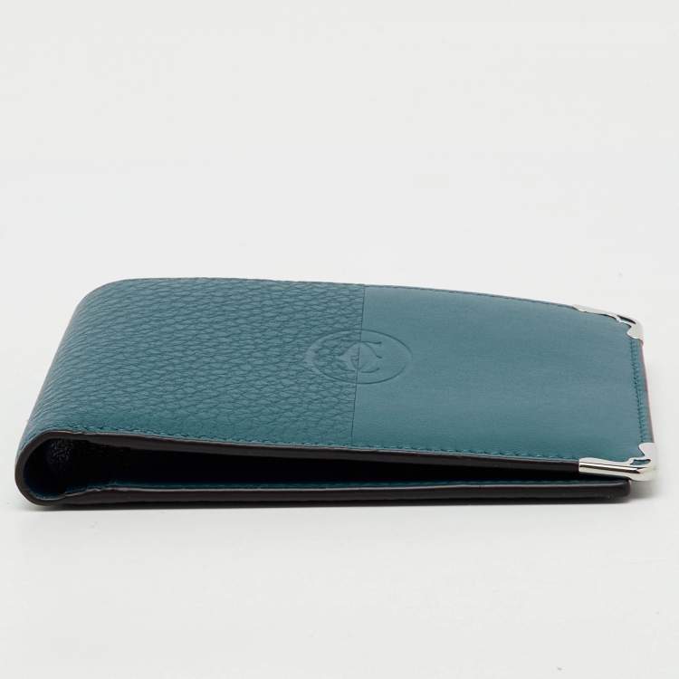 Pre Owned Cartier Turquoise Blue Leather Must De Cartier Marquetery Bifold Wallet