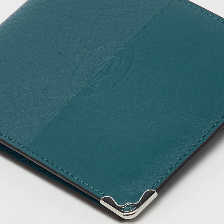 Pre Owned Cartier Turquoise Blue Leather Must De Cartier Marquetery Bifold Wallet