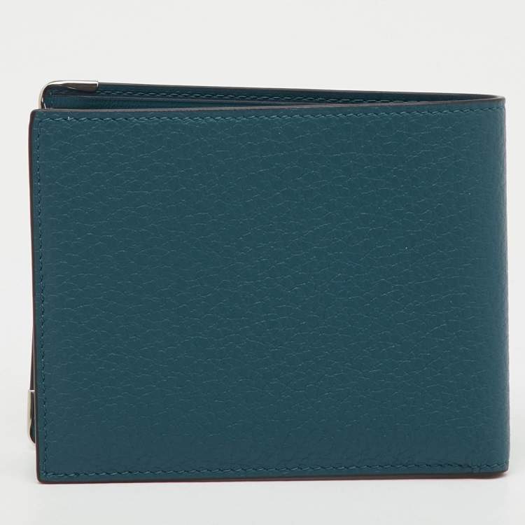 Pre Owned Cartier Turquoise Blue Leather Must De Cartier Marquetery Bifold Wallet