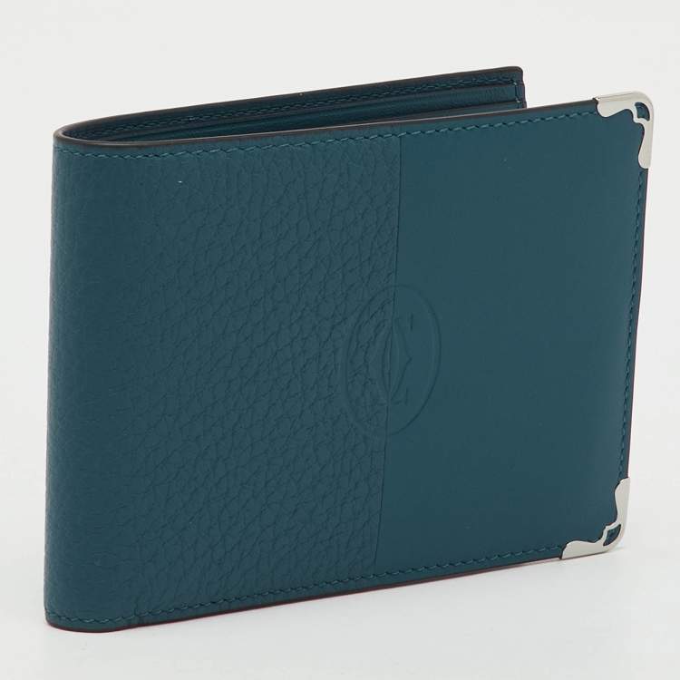 Pre Owned Cartier Turquoise Blue Leather Must De Cartier Marquetery Bifold Wallet