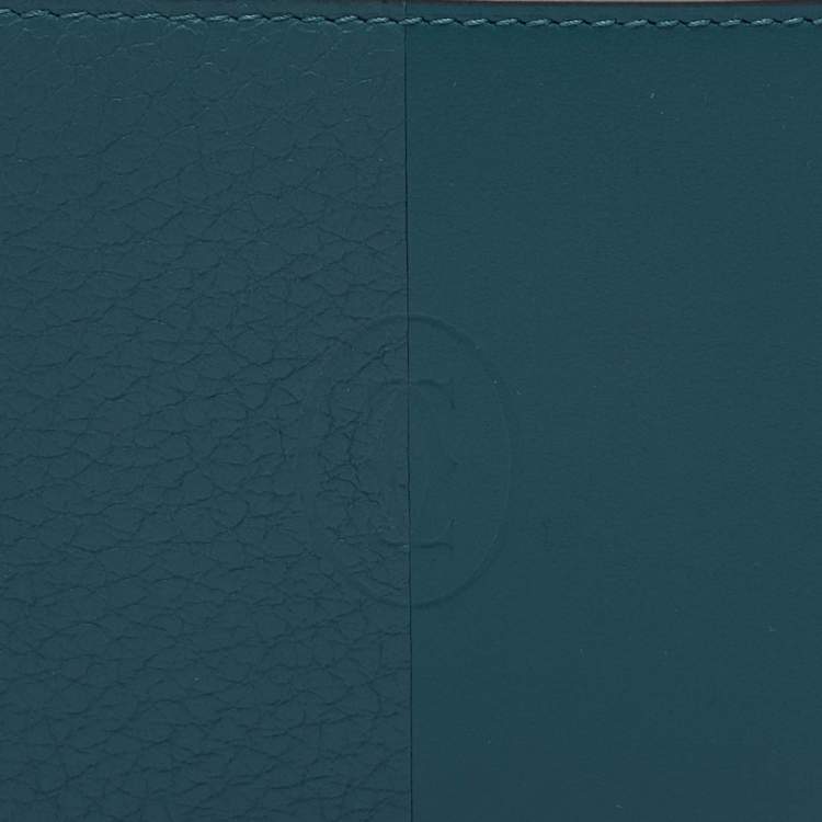 Pre Owned Cartier Turquoise Blue Leather Must De Cartier Marquetery Bifold Wallet