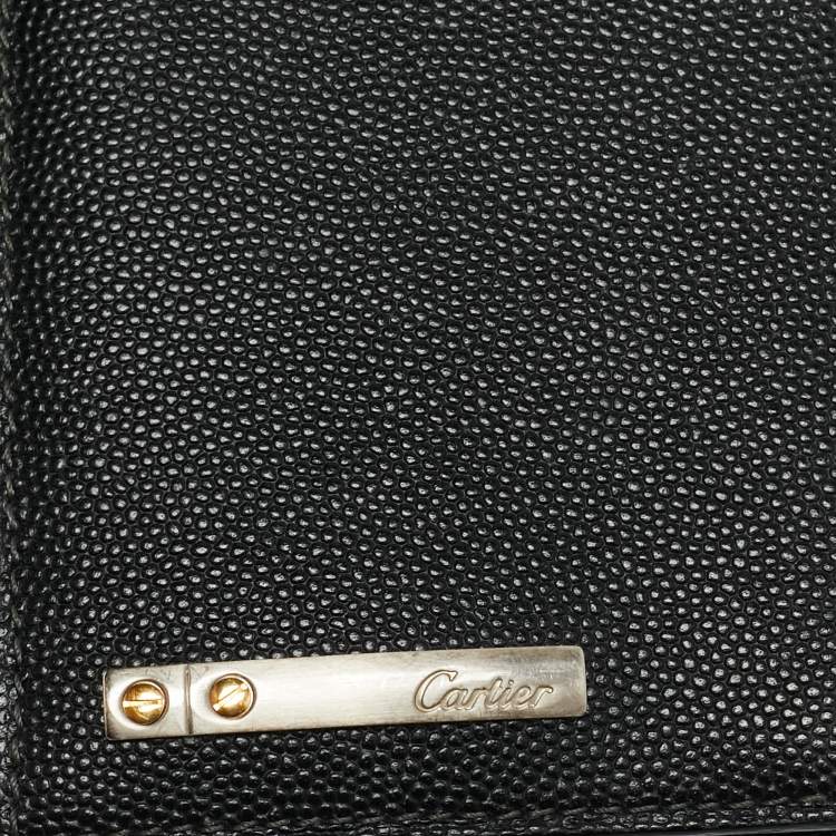 Pre Owned Cartier Black Leather Santos de Cartier Long Wallet