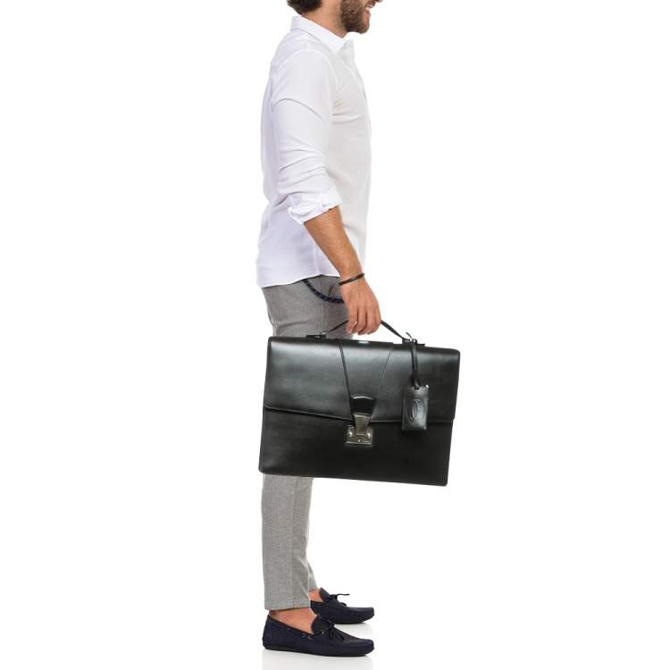 Pre Owned Cartier Pasha Black Leather Briefcase Bag