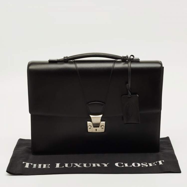 Pre Owned Cartier Pasha Black Leather Briefcase Bag