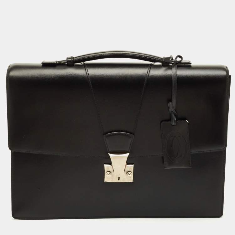 Pre Owned Cartier Pasha Black Leather Briefcase Bag