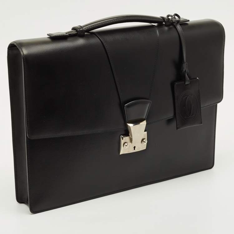 Pre Owned Cartier Pasha Black Leather Briefcase Bag