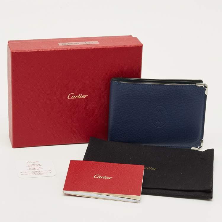 Pre Owned Cartier Must de Cartier Blue Leather Bifold Wallet
