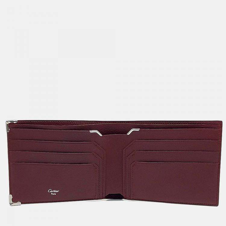 Pre Owned Cartier Burgundy Leather Cartier Half Wallet