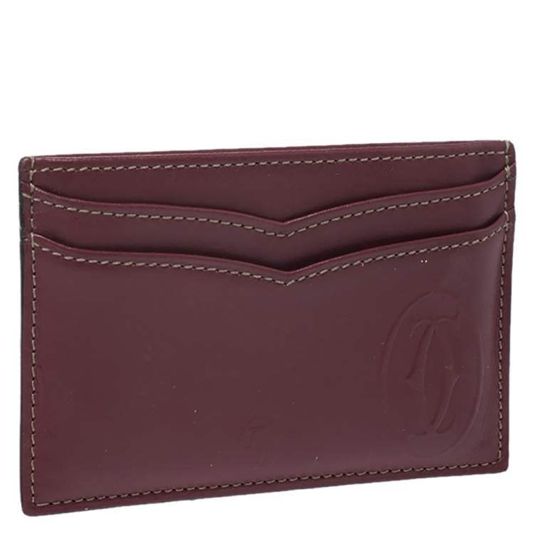 Pre Owned Cartier Burgundy Leather Card Holder
