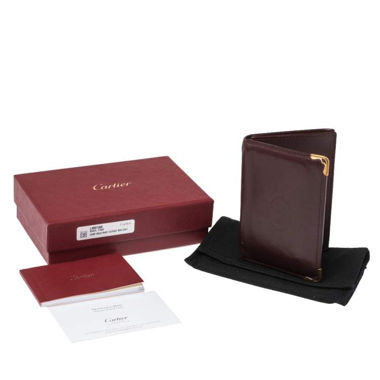 Pre Owned Cartier Burgundy Leather Must De Cartier Card Holder