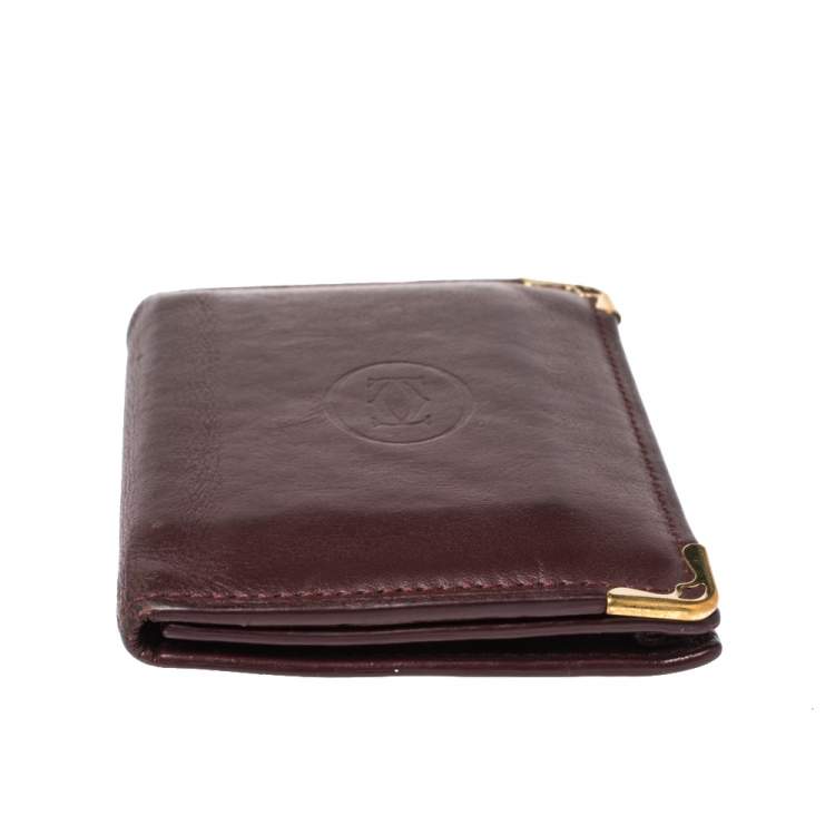 Pre Owned Cartier Burgundy Leather Must De Cartier Card Holder