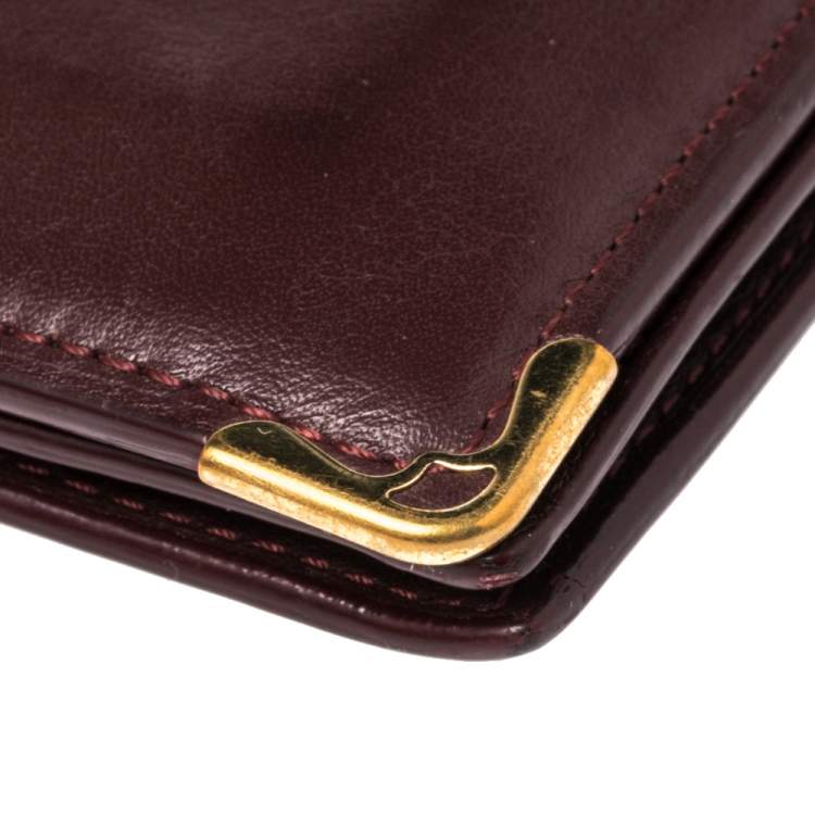 Pre Owned Cartier Burgundy Leather Must De Cartier Card Holder