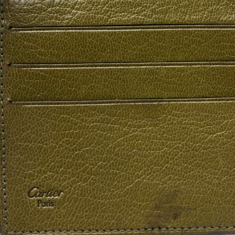 Pre Owned Cartier Olive Green Leather Pasha de Cartier Bifold Wallet
