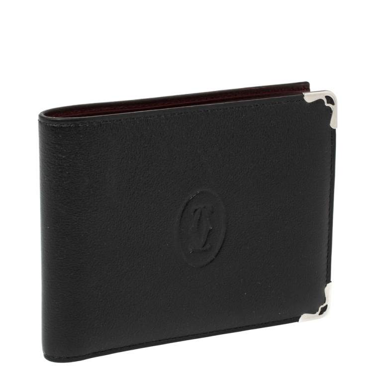 Pre Owned Cartier Black Leather Must De Cartier 6CC Bifold Wallet