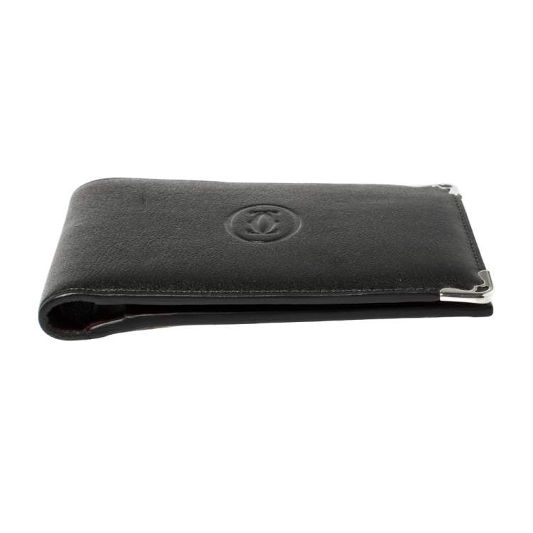 Pre Owned Cartier Black Leather Must De Cartier 6CC Bifold Wallet