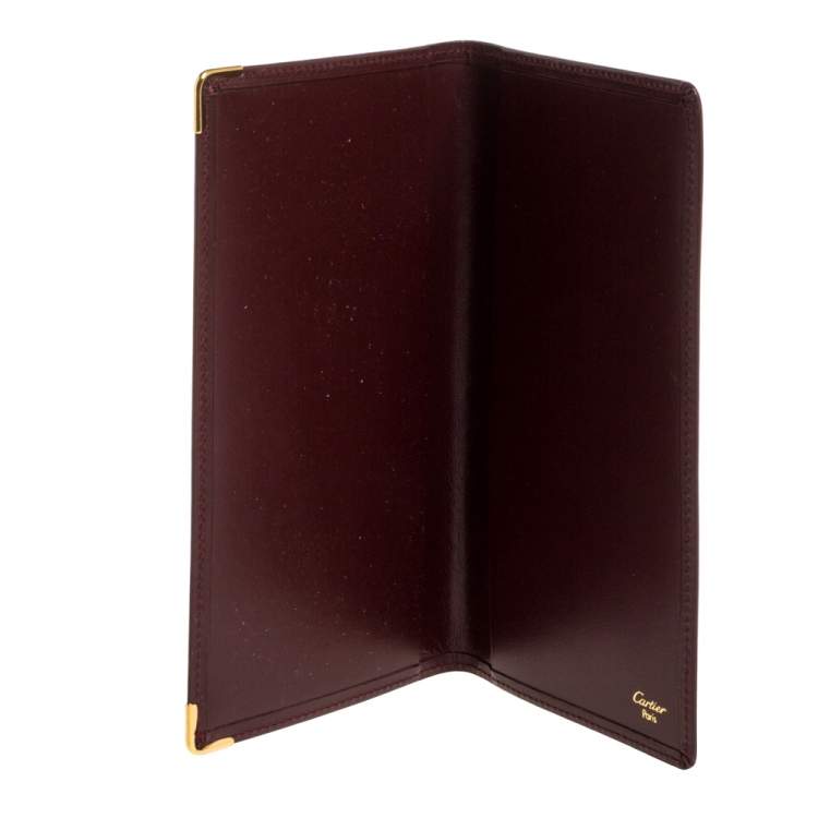 Pre Owned Cartier Burgundy Leather Must De Cartier Cheque Book Holder